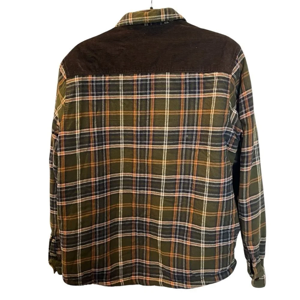 Field & Stream Men's Flannel Jacket Sherpa Lined Full Button Green/Blue Plaid XL